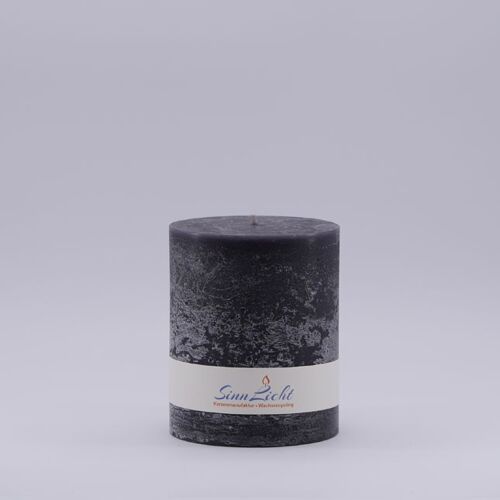 Stumpen-Kerze schwarz rustic | Durchmesser ca. 94, Höhe ca. 105