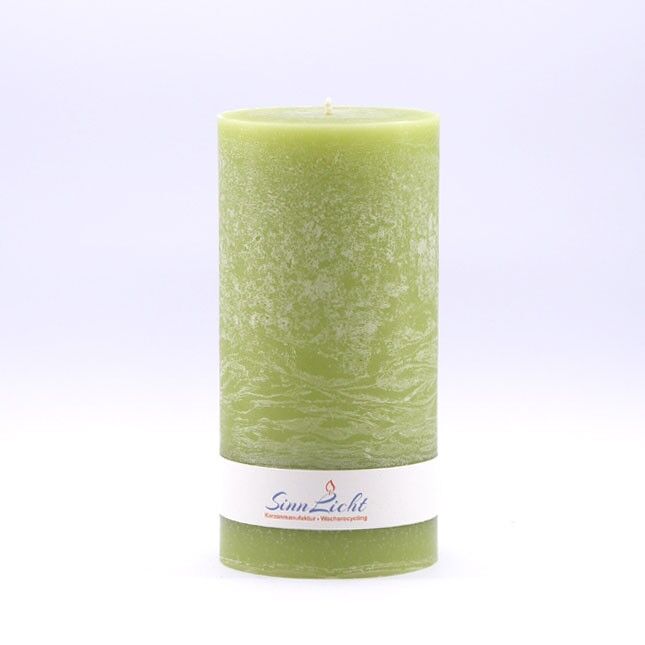 Stumpen-Kerze hell grün rustic | Durchmesser ca. 94, Höhe ca. 190