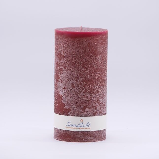 Stumpen-Kerze dunkel rot rustic | Durchmesser ca. 94, Höhe ca. 190