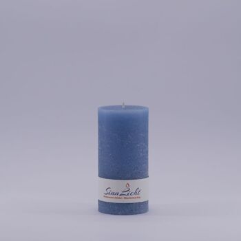 Bougie pilier bleue rustique | Diamètre environ 56, hauteur environ 105 1