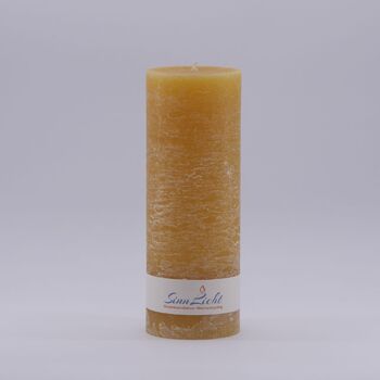Bougie pilier jaune rustique | Diamètre environ 65, hauteur environ 190 1