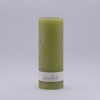 Bougie pilier vert clair rustique | Diamètre environ 65, hauteur environ 190 1