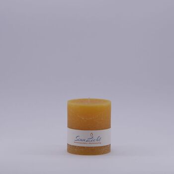 Bougie pilier jaune rustique | Diamètre environ 65, hauteur environ 80 1
