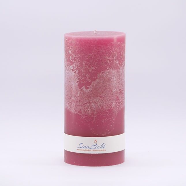 Stumpen-Kerze pink rustic | Durchmesser ca. 94, Höhe ca. 190