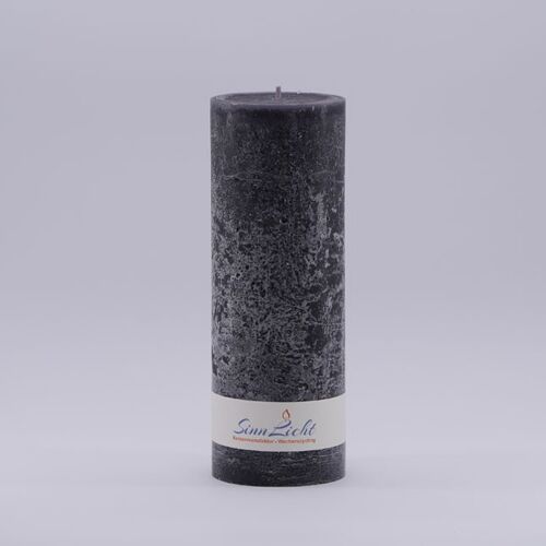 Stumpen-Kerze schwarz rustic | Durchmesser ca. 65, Höhe ca. 190