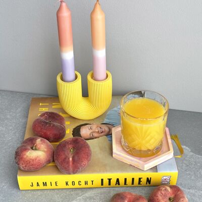 Fluted Duo Candlestick - Yellow