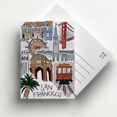 Carte postale illustrée de San Francisco