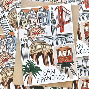Carte postale illustrée de San Francisco 3