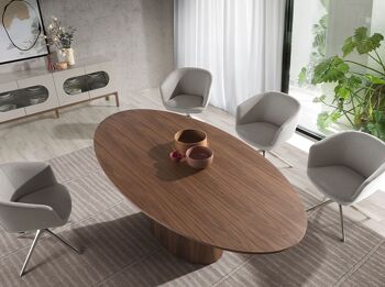 Table à manger fixe avec plateau ovale en bois plaqué noyer, modèle 1013 3