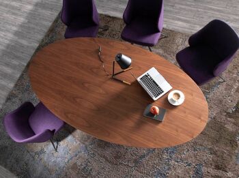 Table à manger fixe avec plateau ovale en bois plaqué noyer, modèle 1013 6
