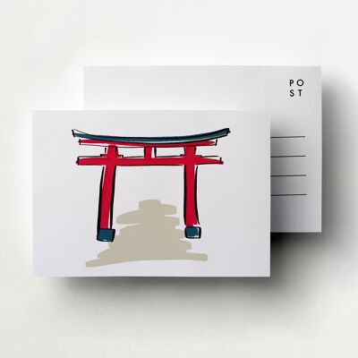 Postal de la puerta del templo japonés