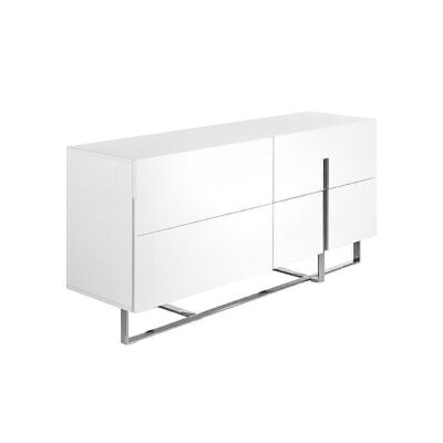 Sideboard with structure in Glossy White lacquered MDF with structure of legs and trim in 22-micron chrome-plated stainless steel, and with four double drawers, model 3052