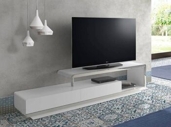 Meuble TV avec structure en MDF laqué Blanc Brillant et détails en acier inoxydable chromé avec structure de pieds sur structure en bois de pin peint en blanc, commode double, modèle 3042 5