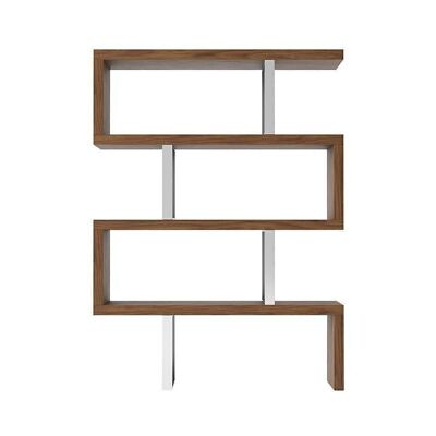 Walnut-veneered wooden shelf and chrome-plated steel joining pieces, model 3079