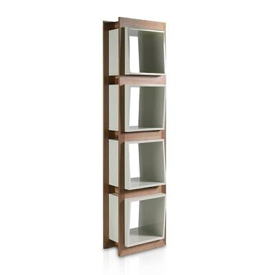 Shelf in walnut veneered wood and gloss Pearl Gray lacquered MDF cubes, model 3027
