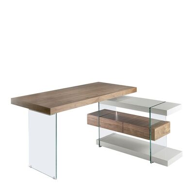 Schreibtisch Modell 3003 aus Nussbaumholz und Glas