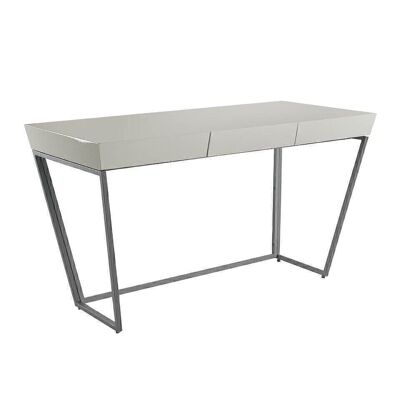 Bureau avec tiroir central et plateau en MDF laqué Gris Perle Brillant, Structure en acier poli effet Noir, modèle 3001