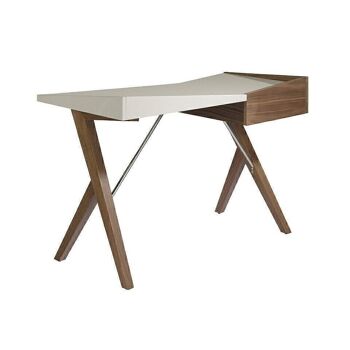 Bureau avec tiroir latéral, plateau en MDF laqué Gris Perle Brillant et structure en bois plaqué noyer, modèle 3018 3