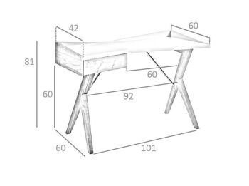 Bureau avec tiroir latéral, plateau en MDF laqué Gris Perle Brillant et structure en bois plaqué noyer, modèle 3018 7