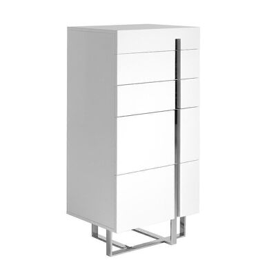 Chiffonier in DM lacquered in Glossy White composed of five drawers and structure of legs and trim in chromed stainless steel, model 7018