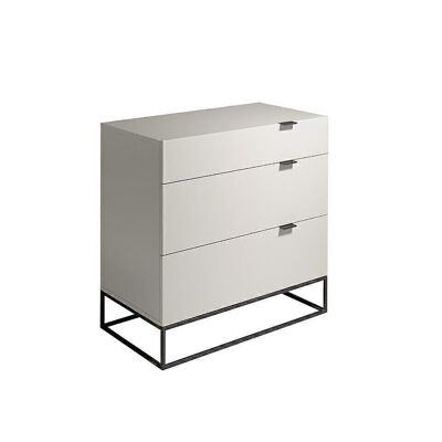 Chest of drawers in Glossy Pearl Gray lacquered MDF, handles and structure in black painted epoxy steel with three drawers, model 7020