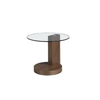 Table d'angle avec base et colonne en bois plaqué noyer et plateau en verre trempé, modèle 2036 1