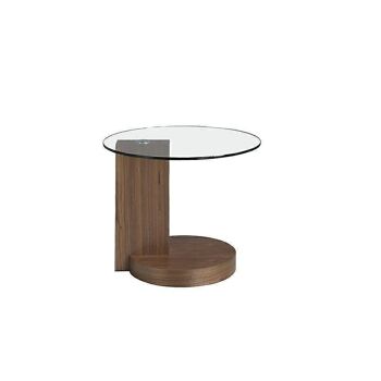 Table d'angle avec base et colonne en bois plaqué noyer et plateau en verre trempé, modèle 2036 2