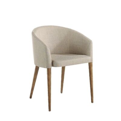 Dining chair upholstered in fabric with armrests and legs in walnut-colored ash wood, model 4007