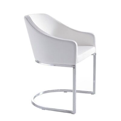Dining chair upholstered in imitation leather with armrests and legs in chromed stainless steel, model 4003