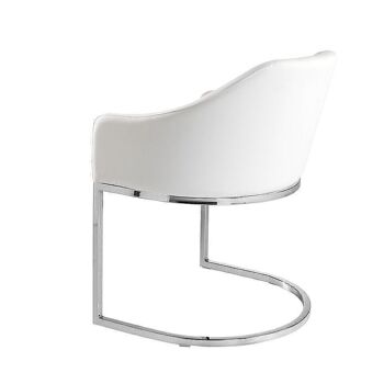 Chaise de salle à manger rembourrée en similicuir avec accoudoirs et pieds en acier inoxydable chromé, modèle 4003 3