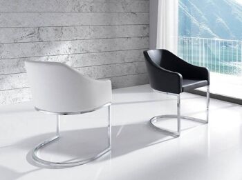 Chaise de salle à manger rembourrée en similicuir avec accoudoirs et pieds en acier inoxydable chromé, modèle 4003 5