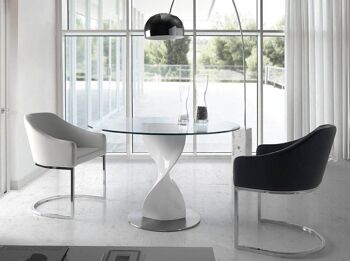 Chaise de salle à manger rembourrée en similicuir avec accoudoirs et pieds en acier inoxydable chromé, modèle 4003 6