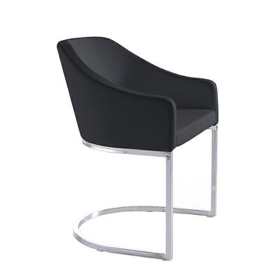 Dining chair upholstered in imitation leather with armrests and leg structure in chromed stainless steel, model 4046