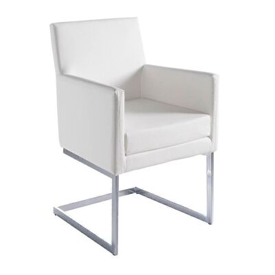 Dining armchair upholstered in imitation leather with armrests and chromed stainless steel structure, model 4004
