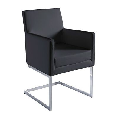 Dining armchair upholstered in imitation leather with armrests and leg structure in chromed stainless steel, model 4047