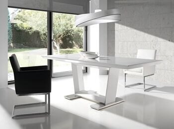 Fauteuil de salle à manger rembourré en similicuir avec accoudoirs et structure de pieds en acier inoxydable chromé, modèle 4047 3