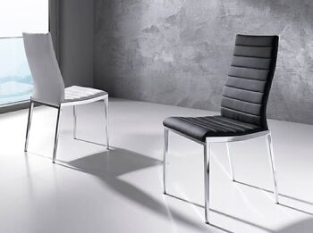 Chaise de salle à manger rembourrée en similicuir et structure en acier inoxydable chromé, modèle 4024 5