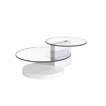 Table centrale avec base et colonne en MDF laqué Blanc Brillant et plateaux circulaires en verre trempé, modèle 2018 1