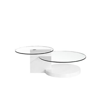 Table centrale avec base et colonne en MDF laqué Blanc Brillant et plateaux circulaires en verre trempé, modèle 2018 3