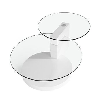 Table centrale avec base et colonne en MDF laqué Blanc Brillant et plateaux circulaires en verre trempé, modèle 2018 4
