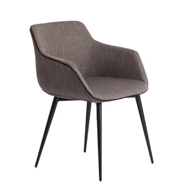 Dining armchair with fabric armrests with black trim and black painted steel leg structure, model 4005