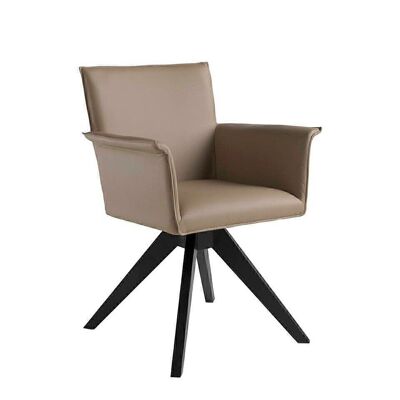 Sedia girevole rivestita in similpelle e gambe in legno di frassino verniciate colore wengè, modello 4016