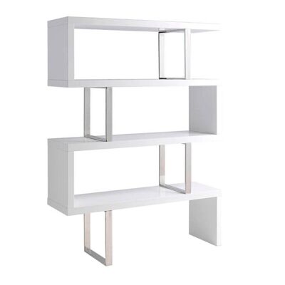Shelving made of wood in Glossy White color and union pieces in chromed stainless steel, model 3026