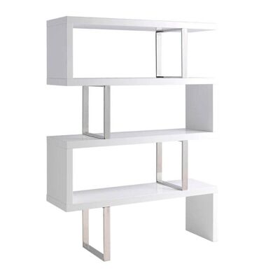 Étagère en bois de couleur Blanc Brillant et pièces d'union en acier inoxydable chromé, modèle 3026