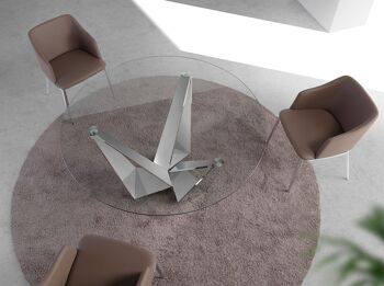 Table à manger avec plateau fixe circulaire en verre trempé et structure en acier inoxydable chromé, modèle 1042 6