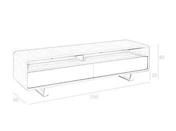 Meuble TV en bois plaqué noyer avec deux tiroirs avec façades en MDF laqué blanc brillant et pieds en acier inoxydable chromé, modèle 3046 5