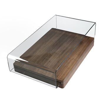 Table basse en verre bombé sur piètement en bois plaqué noyer, modèle 2004 4