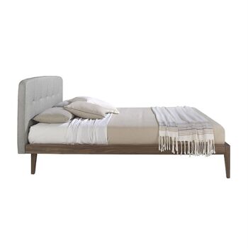 Lit avec cadre en bois plaqué noyer et tête de lit rembourrée en tissu, cadre de lit multi-lattes en pin inclus, modèle 7013 2