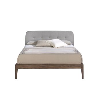 Lit avec cadre en bois plaqué noyer et tête de lit rembourrée en tissu, cadre de lit multi-lattes en pin inclus, modèle 7013 4