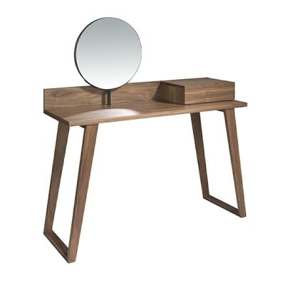 Walnut veneered wood dressing table with one drawer and rotating mirror, model 7000